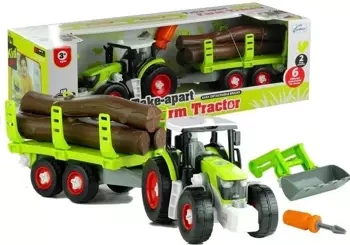 Rozkręcany traktor z przyczepą 43cm - Leantoys