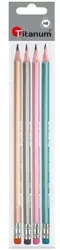 Ołówek z gumką trójkątny HB perłowy 4szt - Titanum