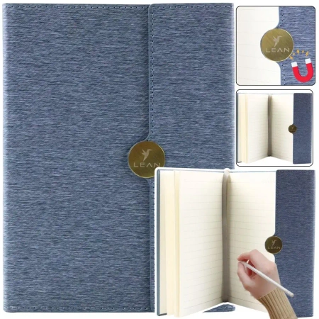 Notes biurowy A5 linia na magnes z obiciem siwy - Leantoys