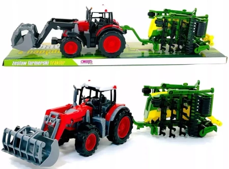 57cm TRAKTOR Z TUREM I NAPĘDEM + MASZYNA ROLNICZA BRONY ZĘBOWE 3834