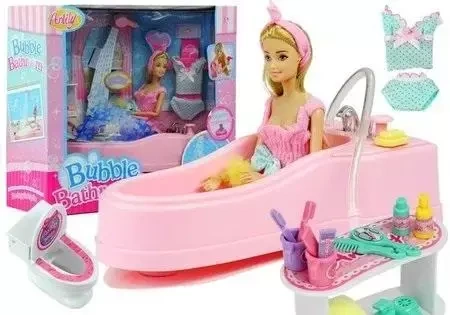 Lalka w kąpieli łazienka + akcesoria - Leantoys