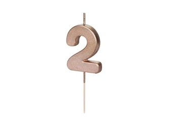 Świeczka urodzinowa 2 różowe złoto 4.5cm - PartyDeco