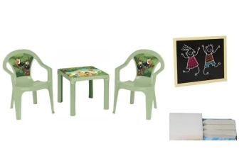 Stolik i dwa krzesła + tablica pastel zielony - 3toysm