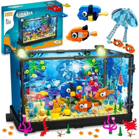 Klocki akwarium z rybami światło 725el - Trifox