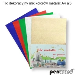 Filc dekoracyjny MIX kolorów metalicznych A4 5szt - Penword