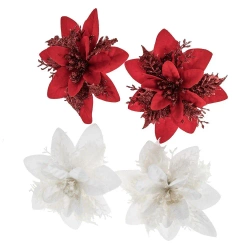 Kwiaty poinsecji białe, czerwone 14cm 4szt - Dalprint dpCraft