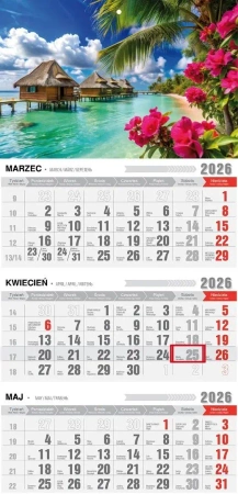Kalendarz 2026 trójdzielny z magnesem tropiki - Pan Kalendarzyk