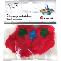 Ozdoba materiałowa serca 45x40mm czerwone 3szt - Titanum