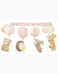 Zaproszenie Z 160x95 Urodziny Roczek zest. 60085 Dziecięce - Baby, Dziecięce, Dziewczynka, Roczek, Urodziny, Zwierzęta - POL-MAK