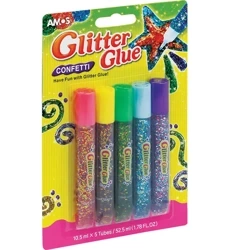 Klej z brokatem AMOS confetti GCF10B5 10,5ml x 5 kolorów - Fiorello