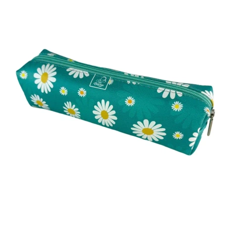 Piórnik szkolny młodzieżowy prostokąt kostka Stokrotki Na Turkusie - EV-Corp