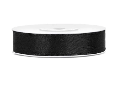Tasiemka satynowa czarna 12mm/25m - PartyDeco