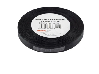 Wstążka satynowa czarna 12mmx32m - Brewis