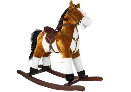 Koń na biegunach brąz ruchomy pysk i ogon 74cm - Leantoys