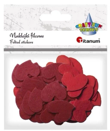 Naklejki filcowe serca 30x25mm mix kolorów 50szt - Titanum