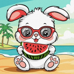 Malowanie po numerach - Lato.Królik z arbuzem - Ideyka