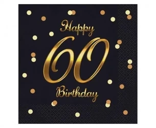 Serwetki Happy 60 Birthday czarne 33x33cm 20szt - Godan