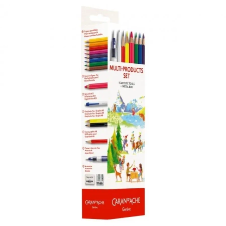 Metalowy piórnik z wyposażeniem 16el - Carandache