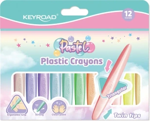 Kredki świecowe KEYROAD pastelowe dwustronne plastikowe 12 kolorów