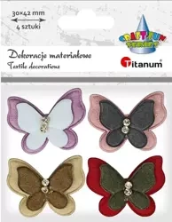 Aplikacje materiałowe motyle z cyrkonią 4szt - Titanum