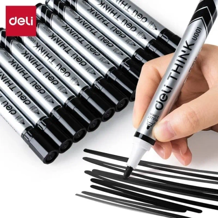 Marker suchościeralny okrągły 2,0mm czarny (12szt) - DELI