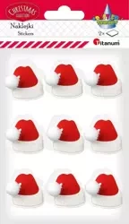 Naklejki papierowe 3D czapki Mikołaja 18szt - Titanum
