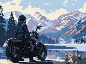 Malowanie po numerach -Motocyklista w górach 30x40 - Ideyka