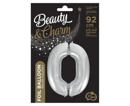Balon foliowy cyfra 0 Beauty&Charm srebrna 92cm - Godan
