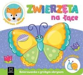Zwierzęta na łące. Kolorowanka z grubym obrysem, okrągłe naklejki, papierowa zabawka - Opracowanie zbiorowe