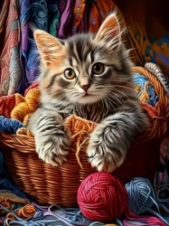 Diamentowa Mozaika Kot w koszyku z włóczką NO-2003128 - Norimpex