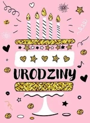 Karnet B6 Urodziny - Tort brokat - Henry