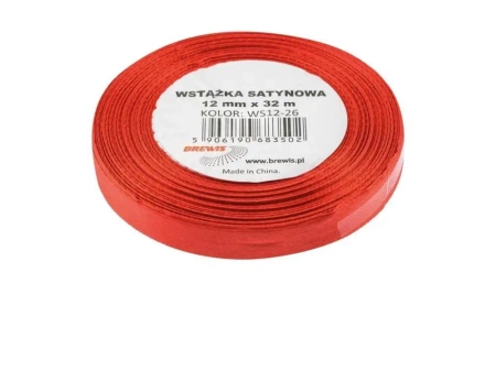 Wstążka satynowa czerwona 12mmx32m - Brewis