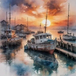 Diamentowa Mozaika Statek w porcie wioski rybackiej NO-2003022 - Norimpex