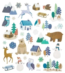 Naklejki z brokatem zimowy pejzaż 33szt - Dalprint