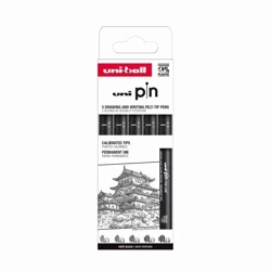Cienkopis kreślarski PIN 200 czarny różne grubości 01-09 5szt. - UNI
