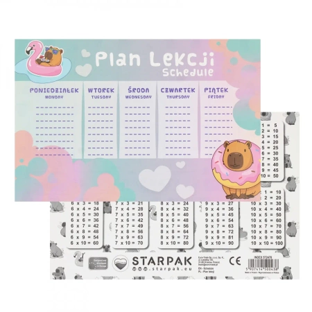 Plan Lekcji z Tabliczką Mnożenia A5 Kapibara A 25 Starpak 572478
