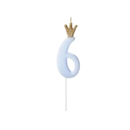 Świeczka urodzinowa 6 jasny niebieski 9,5cm - PartyDeco