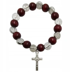 Różaniec Benedykt krzyż bordo na gumce - Art Sacrum