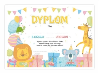 Dyplom A4 urodzinowy - Wesołe zwierzaczki 5szt - LearnHow