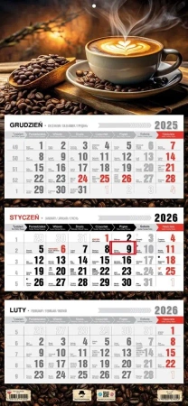 Kalendarz 2026 trójdzielny płaska główka kawa - Pan Kalendarzyk
