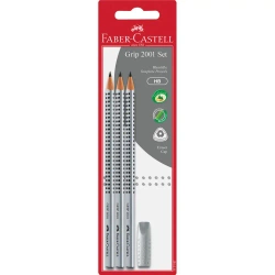 Grip 2001 set srebrny 3x ołówek hb +gumka nakładka blister faber-castell