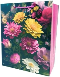 Torebka ozdobna matowa 26x32x12cm Kwiaty - Fresh