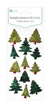 Naklejki brokatowe 3D choinki 12szt - Dalprint dpCraft