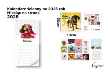 Kalendarz 2026 ścienny 30x30cm Psy - Cervantes