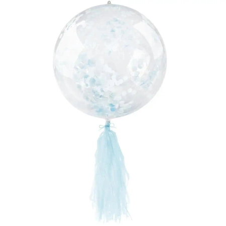 Balon PVC z konfetti i frędzlami niebieski - Arpex