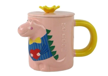 Kubek Różowy Dinozaur przykrywka 400ml - Leantoys