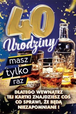 Karnet Urodziny z nakładką na butelkę 40 - YEKU
