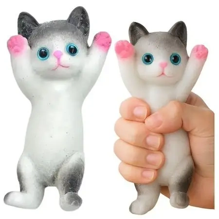 Gniotek sensoryczny Kotek biało-szary 13x6,5cm - Leantoys