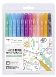 Markery dwustronne TwinTone pastelowe 12 kolorów - Tombow