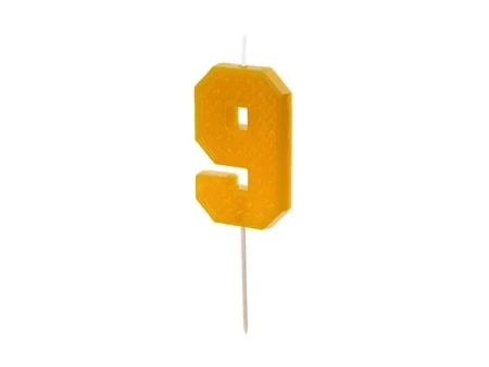 Świeczka urodzinowa 9 żółta 6cm - PartyDeco